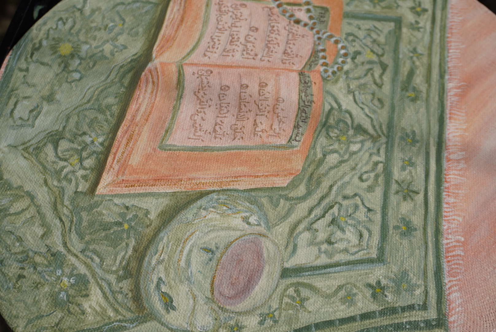 The Soul's Refuge — painted still life with Quran, tasbih and tea